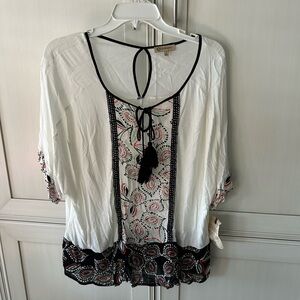 Democracy White and Black Patterned Blouse
